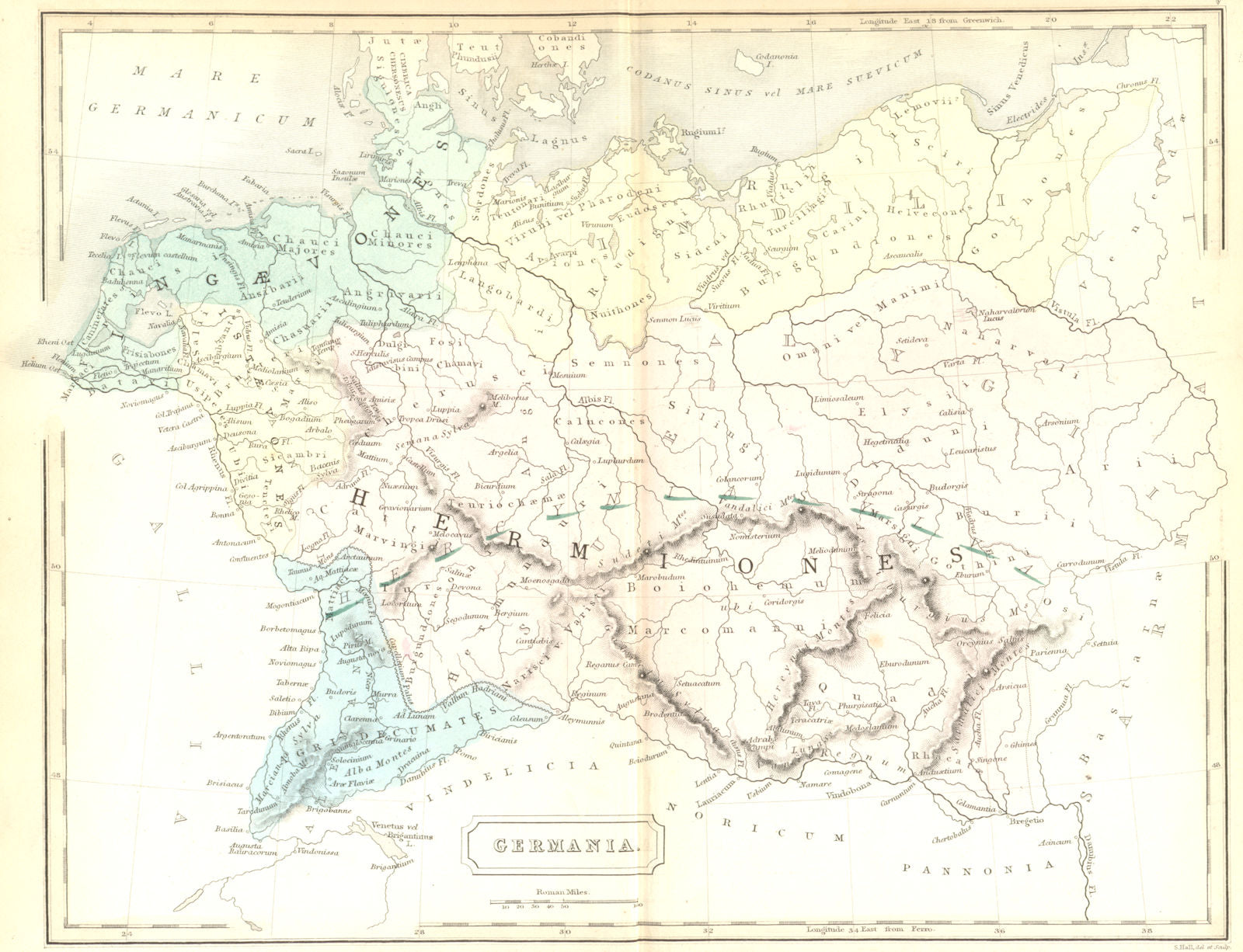 GERMANY. Germania. Butler Hall Classical 1861 old antique map plan chart